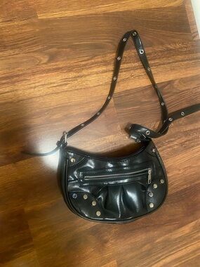 SHEIN Black Studded Crescent Shoulder Bag